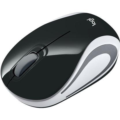 Souris sans fil Logitech Mini M187 ultra portable, 2,4 GHz avec récepteur USB, suivi optique 1 000 DPI, 3 boutons, PC/Mac/ordinateur portable - Noir (avec bande blanche) 910-005459