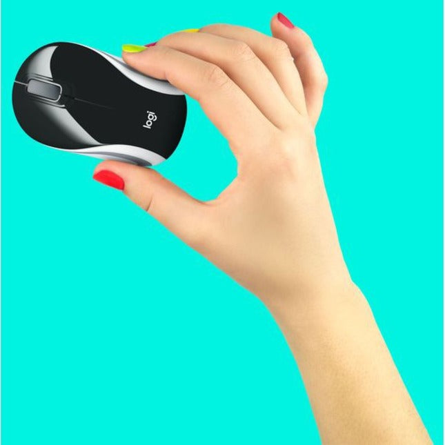 Souris sans fil Logitech Mini M187 ultra portable, 2,4 GHz avec récepteur USB, suivi optique 1 000 DPI, 3 boutons, PC/Mac/ordinateur portable - Noir (avec bande blanche) 910-005459