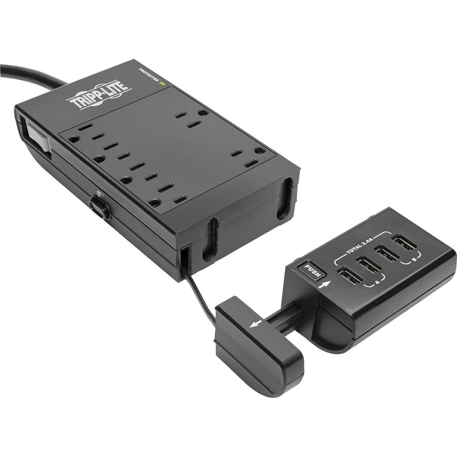Multiprise avec parasurtenseur Tripp Lite 6 prises avec 4 ports de chargement/synchronisation USB - 6 x NEMA 5-15R, 4 x USB - 1800 VA - 1080 J - Entrée 120 V CA TLP66USBR