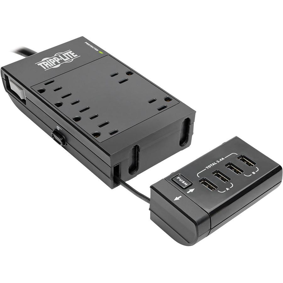 Multiprise avec parasurtenseur Tripp Lite 6 prises avec 4 ports de chargement/synchronisation USB - 6 x NEMA 5-15R, 4 x USB - 1800 VA - 1080 J - Entrée 120 V CA TLP66USBR