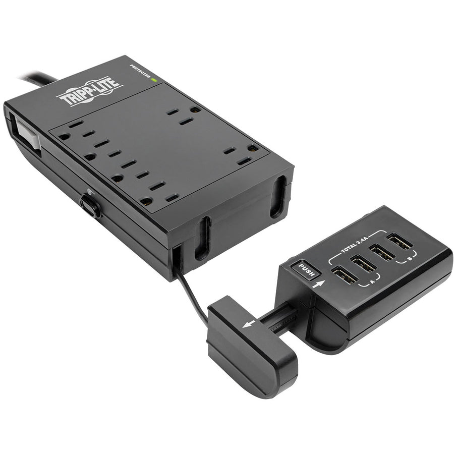 Multiprise avec parasurtenseur Tripp Lite 6 prises avec 4 ports de chargement/synchronisation USB - 6 x NEMA 5-15R, 4 x USB - 1800 VA - 1080 J - Entrée 120 V CA TLP66USBR