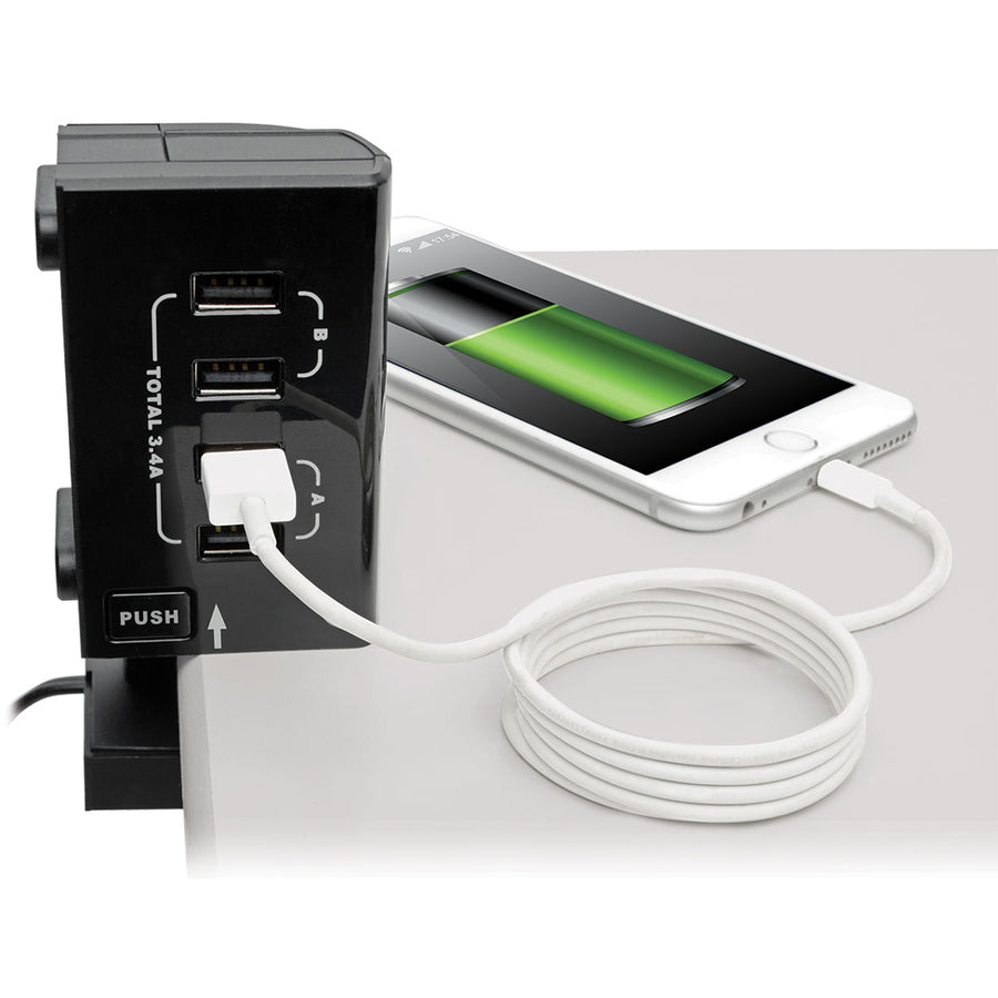 Multiprise avec parasurtenseur Tripp Lite 6 prises avec 4 ports de chargement/synchronisation USB - 6 x NEMA 5-15R, 4 x USB - 1800 VA - 1080 J - Entrée 120 V CA TLP66USBR