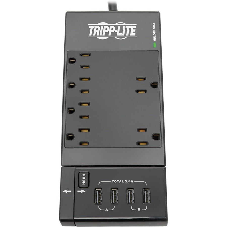 Multiprise avec parasurtenseur Tripp Lite 6 prises avec 4 ports de chargement/synchronisation USB - 6 x NEMA 5-15R, 4 x USB - 1800 VA - 1080 J - Entrée 120 V CA TLP66USBR
