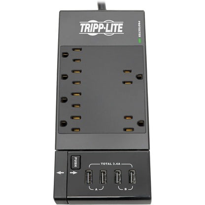 Multiprise avec parasurtenseur Tripp Lite 6 prises avec 4 ports de chargement/synchronisation USB - 6 x NEMA 5-15R, 4 x USB - 1800 VA - 1080 J - Entrée 120 V CA TLP66USBR