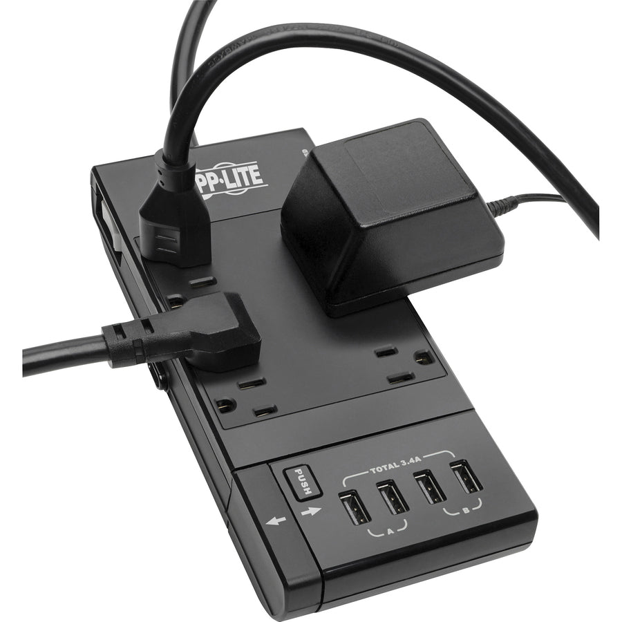 Multiprise avec parasurtenseur Tripp Lite 6 prises avec 4 ports de chargement/synchronisation USB - 6 x NEMA 5-15R, 4 x USB - 1800 VA - 1080 J - Entrée 120 V CA TLP66USBR