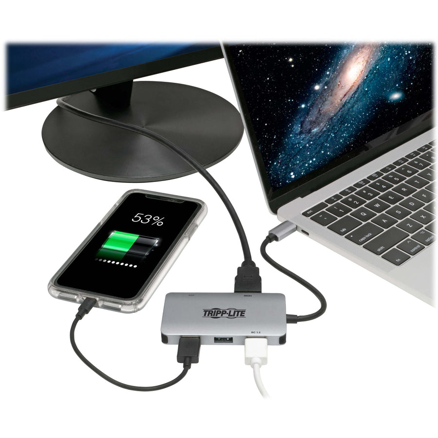 Adaptateur USB 3.1 C Tripp Lite avec chargement PD, gris U444-06N-H3U-C