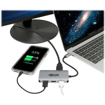 Adaptateur USB 3.1 C Tripp Lite avec chargement PD, gris U444-06N-H3U-C