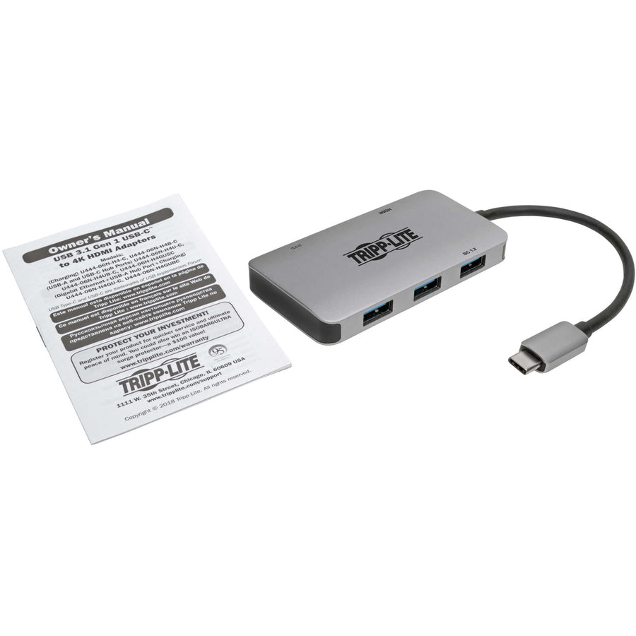 Adaptateur USB 3.1 C Tripp Lite avec chargement PD, gris U444-06N-H3U-C