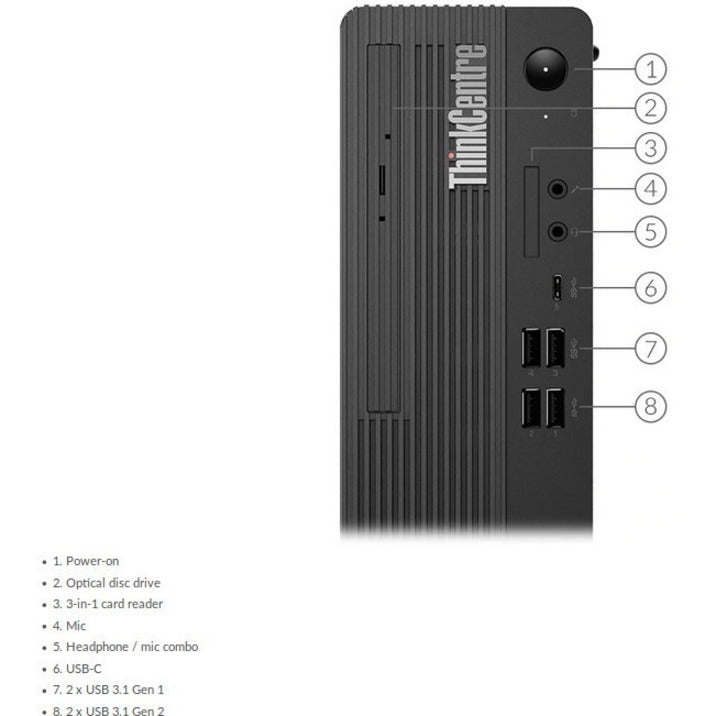 Ordinateur de bureau Lenovo ThinkCentre M80s 11CU001BUS - Intel Core i7 10e génération i7-10700 Octa-core (8 cœurs) 2,90 GHz - 16 Go RAM DDR4 SDRAM - 512 Go SSD - Petit facteur de forme - Noir 11CU001BUS