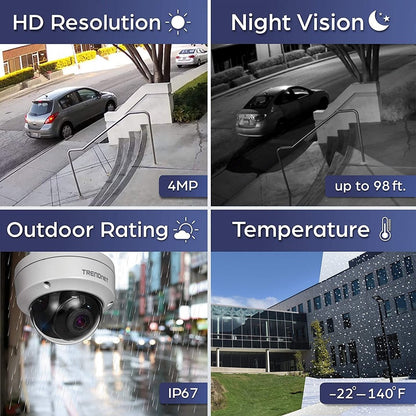 TRENDnet Indoor Outdoor 4 Megapixel HD PoE IR Dome Network Camera, Digital WDR, 2688 x 1520p, IP66 Rated Housing, IR Night Vision Up To 30m (98 ft.), ONVIF, IPv6, White, TV-IP315PI TV-IP315PI