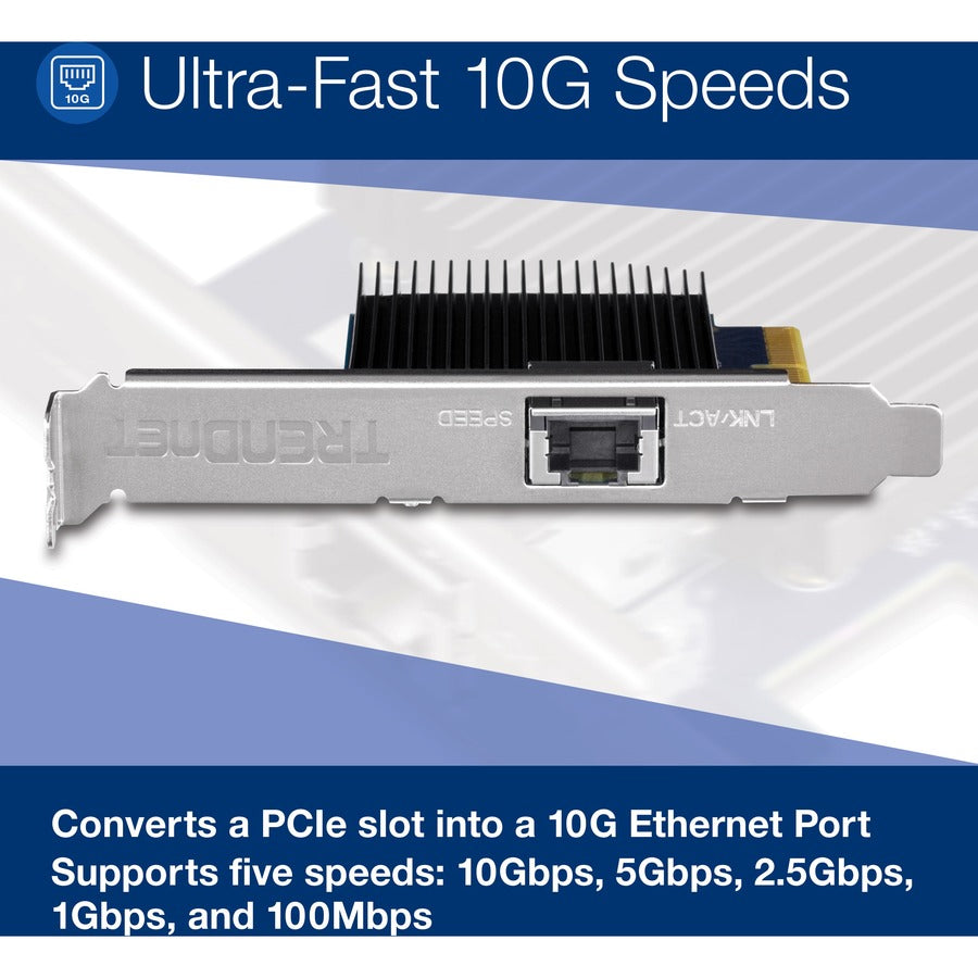 Adaptateur réseau PCIe 10 Gigabit TRENDnet, convertit un emplacement PCIe en un port Ethernet 10G, prend en charge le VLAN 802.1Q, comprend des supports standard et discrets, PCIe 2.0, PCIe 3.0, argent, TEG-10GECTX TEG-10GECTX