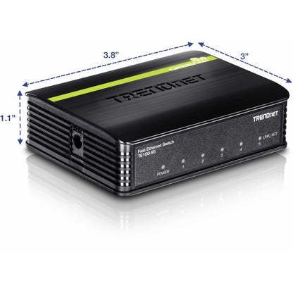 TRENDnet 5-Port Unmanaged 10/100 Mbps GREENnet Ethernet Desktop Plastic Housing Switch; 5 x 10/100 Mbps Ports; 1Gbps Switching Capacity; TE100-S5 TE100-S5