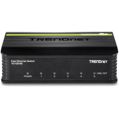 TRENDnet 5-Port Unmanaged 10/100 Mbps GREENnet Ethernet Desktop Plastic Housing Switch; 5 x 10/100 Mbps Ports; 1Gbps Switching Capacity; TE100-S5 TE100-S5