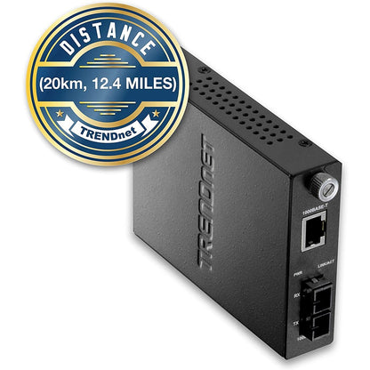 Convertisseur de média fibre optique monomode 1000Base-T vers 1000Base-LX/SX intelligent TRENDnet (20 km ; 12,4 miles) ; convertisseur fibre vers Ethernet ; port fibre de type SC ; RJ-45 ; protection à vie ; TFC-1000S20 TFC-1000S20