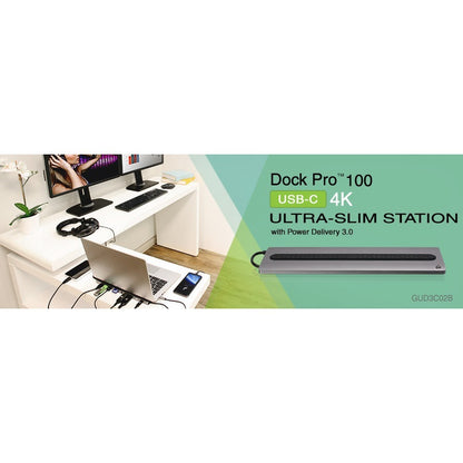 Station d'accueil ultra-mince IOGEAR Dock Pro 100 USB-C 4K GUD3C02B