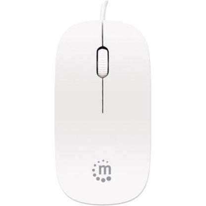 Manhattan Silhouette Sculpted USB Wired Mouse, White, 1000dpi, USB-A, Optical, Lightweight, Flat, Three Button with Scroll Wheel, Three Year Warranty, Blister 177627