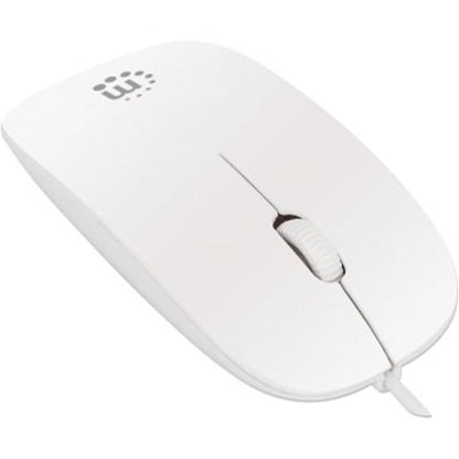 Manhattan Silhouette Sculpted USB Wired Mouse, White, 1000dpi, USB-A, Optical, Lightweight, Flat, Three Button with Scroll Wheel, Three Year Warranty, Blister 177627