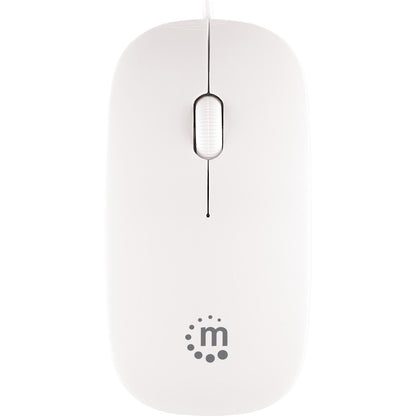 Manhattan Silhouette Sculpted USB Wired Mouse, White, 1000dpi, USB-A, Optical, Lightweight, Flat, Three Button with Scroll Wheel, Three Year Warranty, Blister 177627