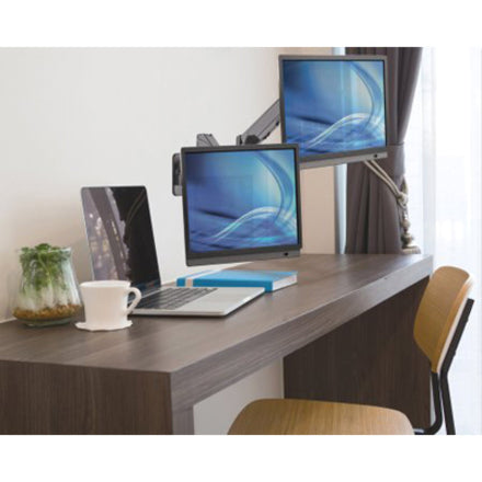 Support TV et moniteur Manhattan, mural, mouvement complet (ressort à gaz), 2 écrans, tailles d'écran : 17-32", noir, double écran, VESA 75x75 à 100x100 mm, max. 8 kg (chacun), inclinaison et pivotement avec 3 pivots, garantie à vie 461627