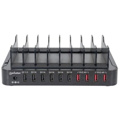 Station de charge Manhattan, 10 ports USB-A, sorties : 1 x 2,4 A (QC 2.0), 4 x 2,4 A et 5 x 1 A, noir, garantie de trois ans, boîte 180009