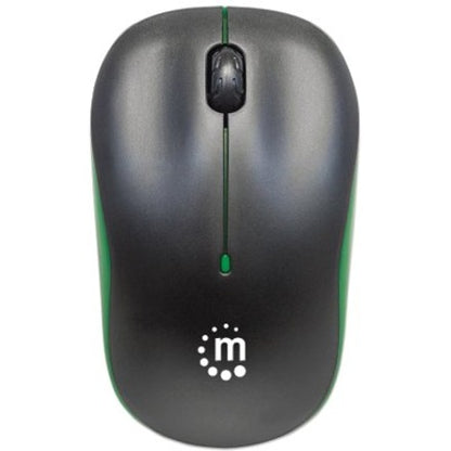 Manhattan Success Wireless Mouse, Black/Green, 1000dpi, 2.4Ghz (up to 10m), USB, Optical, Three Button with Scroll Wheel, USB micro receiver, AA battery (included), Low friction base, Three Year Warranty, Blister 179393