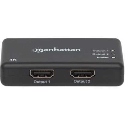 Manhattan HDMI Splitter 2-Port , 4K@30Hz, Displays output from x1 HDMI source to x2 HD displays (same output to both displays), AC Powered (cable 0.9m), Black, Three Year Warranty, Retail Box (With Euro 2-pin plug) 207669