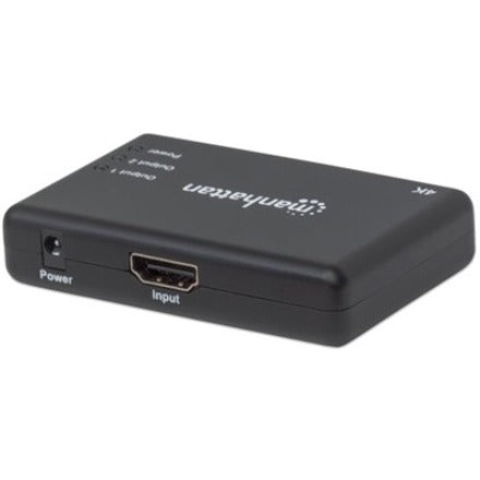 Manhattan HDMI Splitter 2-Port , 4K@30Hz, Displays output from x1 HDMI source to x2 HD displays (same output to both displays), AC Powered (cable 0.9m), Black, Three Year Warranty, Retail Box (With Euro 2-pin plug) 207669