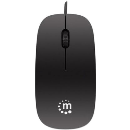 Manhattan Silhouette Sculpted USB Wired Mouse, Black, 1000dpi, USB-A, Optical, Lightweight, Flat, Three Button with Scroll Wheel, Three Year Warranty, Blister 177658