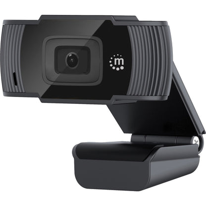 Webcam USB Manhattan, deux mégapixels, 1080p Full HD, USB-A, microphone intégré, base à clip réglable, 30 images par seconde, noir, garantie de trois ans, boîte 462006