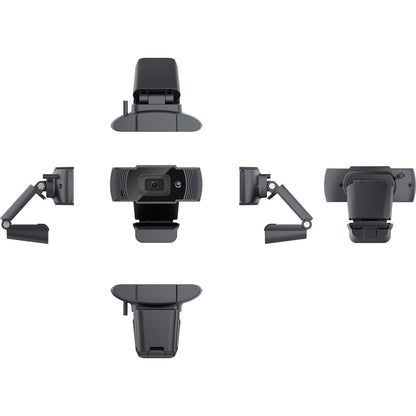 Webcam USB Manhattan, deux mégapixels, 1080p Full HD, USB-A, microphone intégré, base à clip réglable, 30 images par seconde, noir, garantie de trois ans, boîte 462006