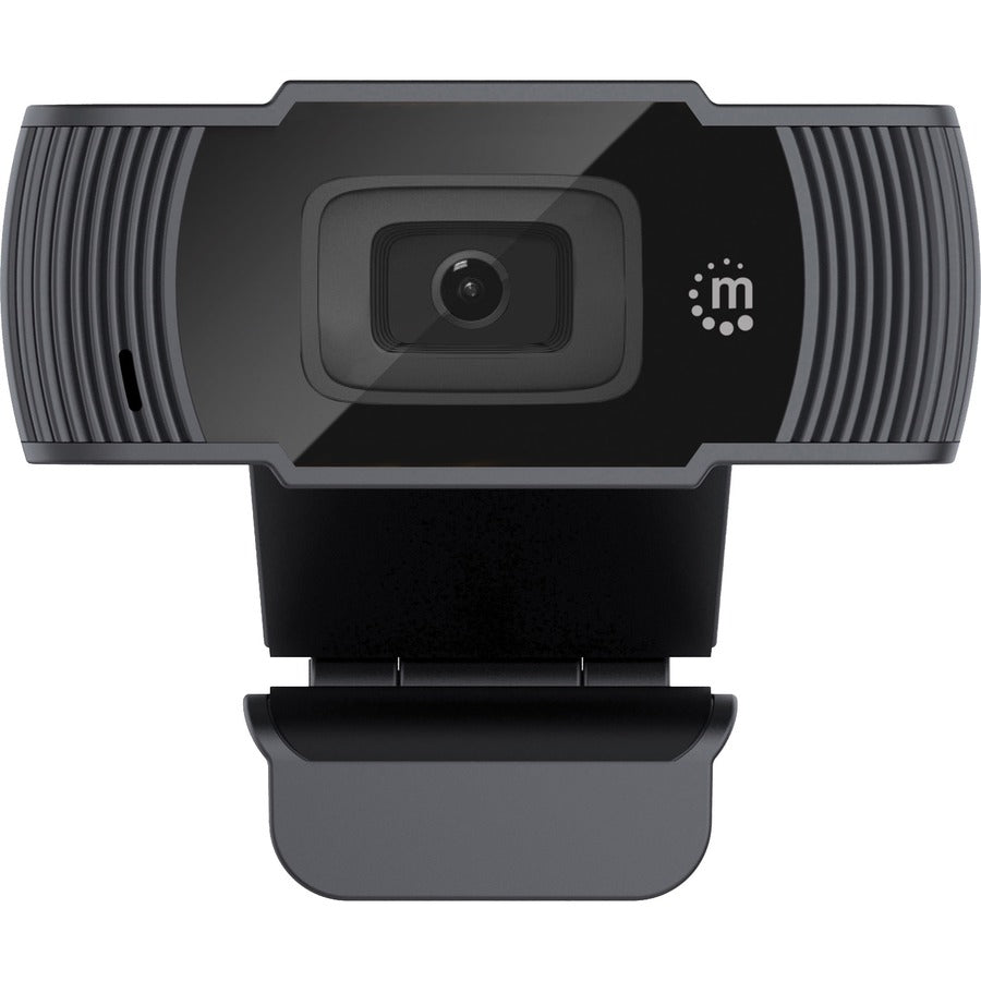Webcam USB Manhattan, deux mégapixels, 1080p Full HD, USB-A, microphone intégré, base à clip réglable, 30 images par seconde, noir, garantie de trois ans, boîte 462006