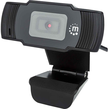 Webcam USB Manhattan, deux mégapixels, 1080p Full HD, USB-A, microphone intégré, base à clip réglable, 30 images par seconde, noir, garantie de trois ans, boîte 462006