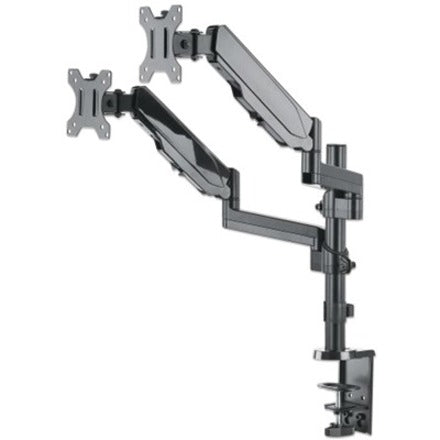 Support TV et moniteur Manhattan, bureau, mouvement complet (ressort à gaz), 2 écrans, tailles d'écran : 10-27", noir, assemblage par pince ou œillet, double écran, VESA 75x75 à 100x100 mm, max. 8 kg (chacun), garantie à vie 461597