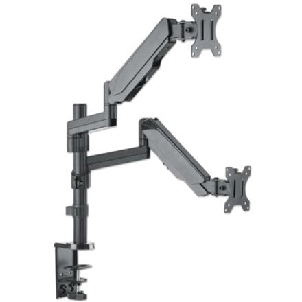 Support TV et moniteur Manhattan, bureau, mouvement complet (ressort à gaz), 2 écrans, tailles d'écran : 10-27", noir, assemblage par pince ou œillet, double écran, VESA 75x75 à 100x100 mm, max. 8 kg (chacun), garantie à vie 461597