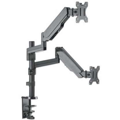 Support TV et moniteur Manhattan, bureau, mouvement complet (ressort à gaz), 2 écrans, tailles d'écran : 10-27", noir, assemblage par pince ou œillet, double écran, VESA 75x75 à 100x100 mm, max. 8 kg (chacun), garantie à vie 461597