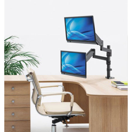 Support TV et moniteur Manhattan, bureau, mouvement complet (ressort à gaz), 2 écrans, tailles d'écran : 10-27", noir, assemblage par pince ou œillet, double écran, VESA 75x75 à 100x100 mm, max. 8 kg (chacun), garantie à vie 461597