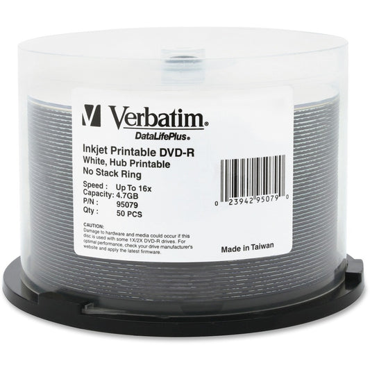 Support DVD enregistrable Verbatim DataLifePlus 95079 - DVD-R - 16x - 4,70 Go - Paquet de 50 Spindle 95079