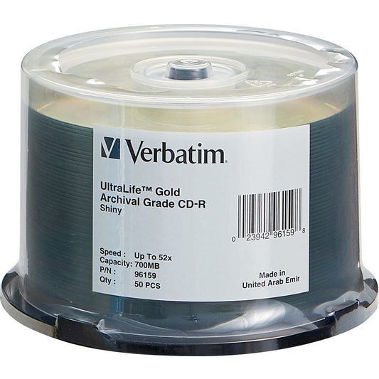 CD-R Verbatim 700 Mo 52X UltraLife Gold Archival Grade avec surface de marque - 50 paquets Spindle 96159