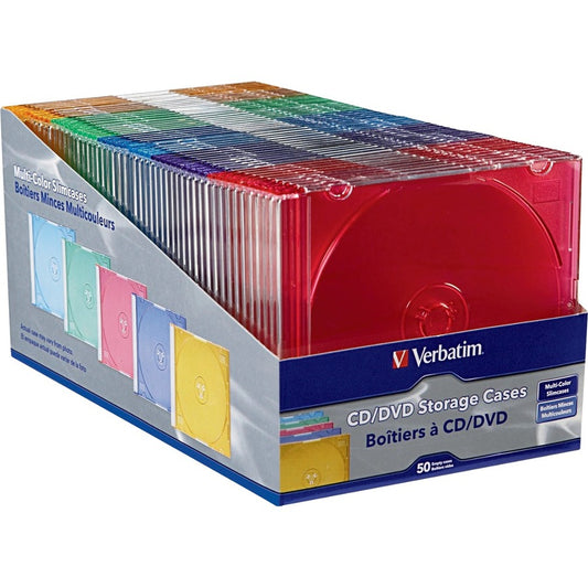 Boîtiers Slim Jewel de couleur pour CD/DVD Verbatim, assortis - 50 pk 94178