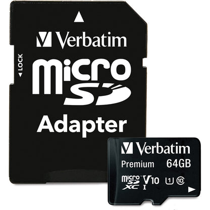Carte mémoire microSDXC Premium Verbatim 64 Go avec adaptateur, UHS-I V10 U1 Classe 10 44084