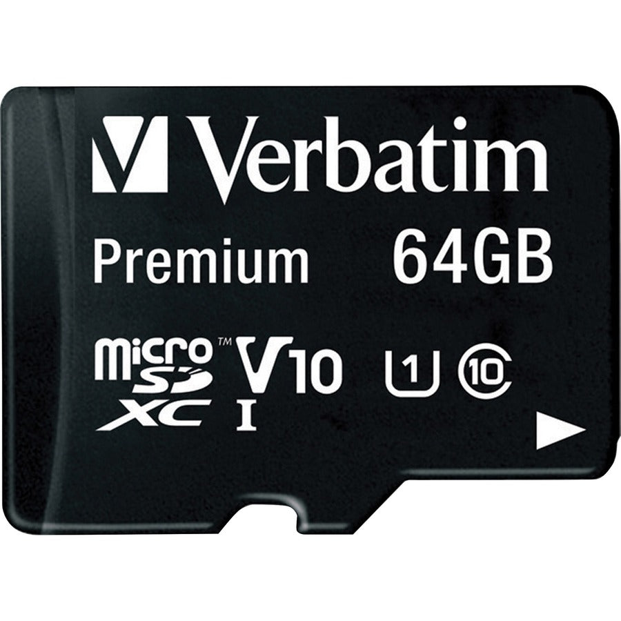 Carte mémoire microSDXC Premium Verbatim 64 Go avec adaptateur, UHS-I V10 U1 Classe 10 44084