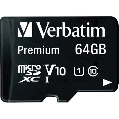 Carte mémoire microSDXC Premium Verbatim 64 Go avec adaptateur, UHS-I V10 U1 Classe 10 44084