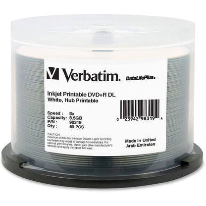 Support enregistrable DVD Verbatim DataLifePlus - DVD+R DL - 8x - 8,50 Go - Lot de 50 broches 98319