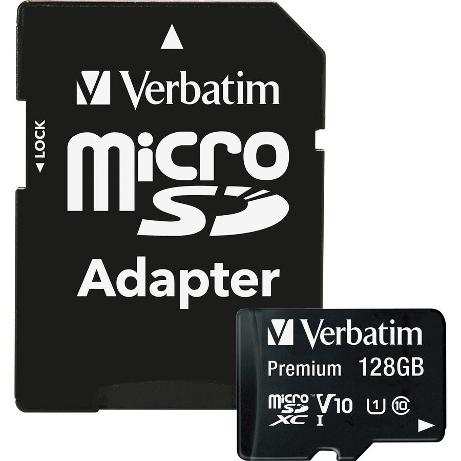 Carte mémoire microSDXC Premium Verbatim 128 Go avec adaptateur, UHS-I Classe 10 44085