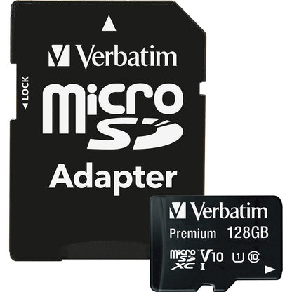 Carte mémoire microSDXC Premium Verbatim 128 Go avec adaptateur, UHS-I Classe 10 44085