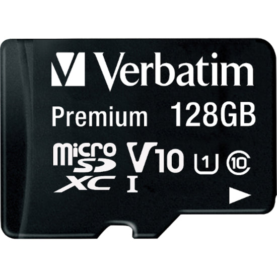 Carte mémoire microSDXC Premium Verbatim 128 Go avec adaptateur, UHS-I Classe 10 44085
