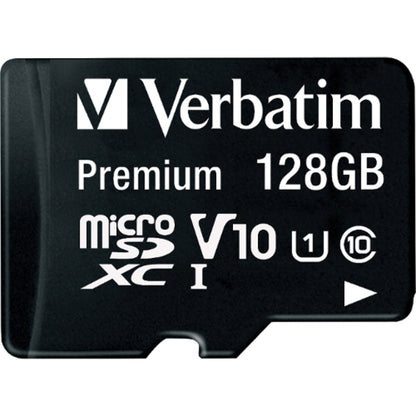 Carte mémoire microSDXC Premium Verbatim 128 Go avec adaptateur, UHS-I Classe 10 44085
