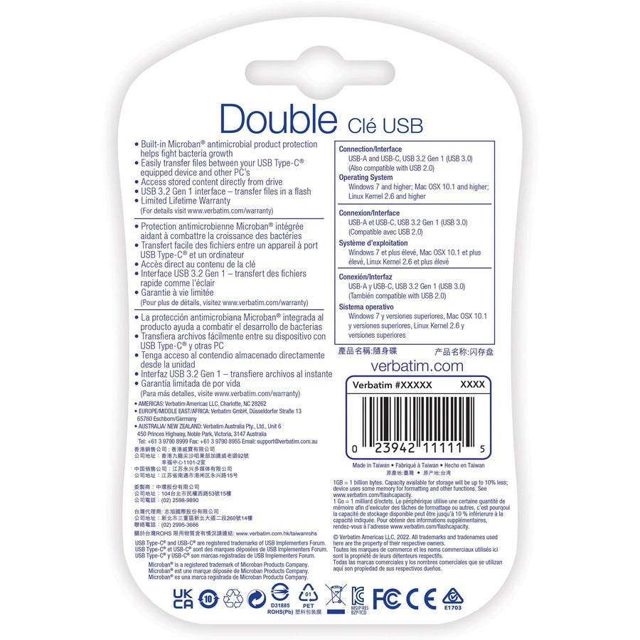 Clé USB 3.2 Gen 1 double Verbatim Store 'n' Go 99155