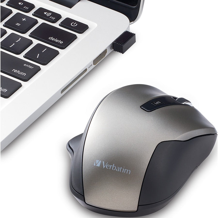 Souris sans fil ergonomique silencieuse à LED bleue Verbatim - Graphite 70242