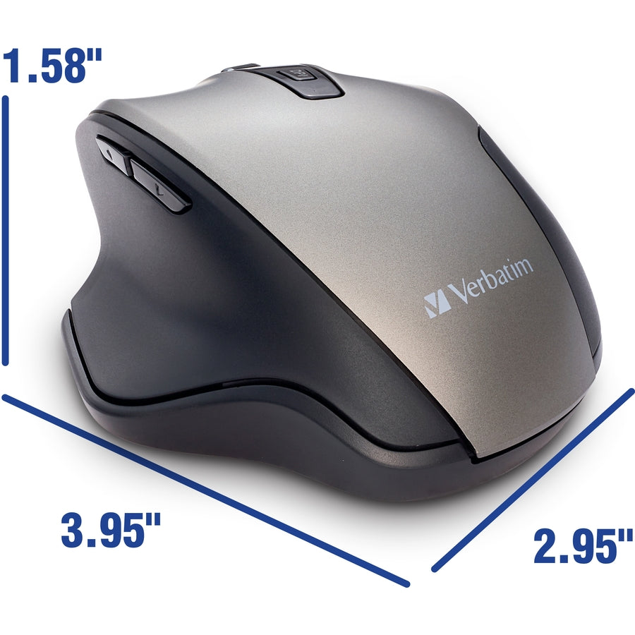Souris sans fil ergonomique silencieuse à LED bleue Verbatim - Graphite 70242